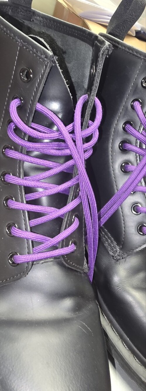 Doc Martins Black Leather Lace-Up Boots with Purple Laces 1460 MONO
